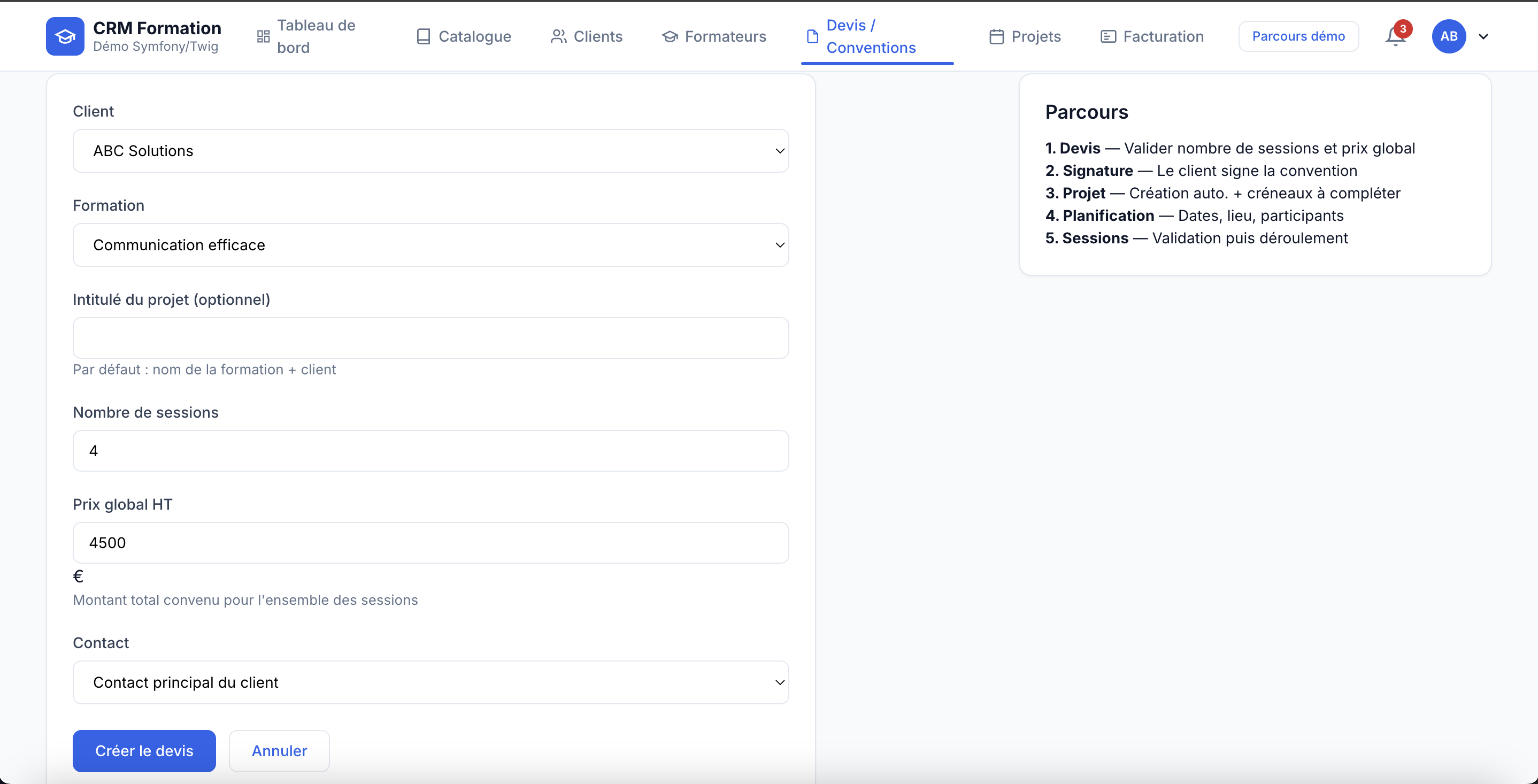 Module devis, CRM CoreMagis
