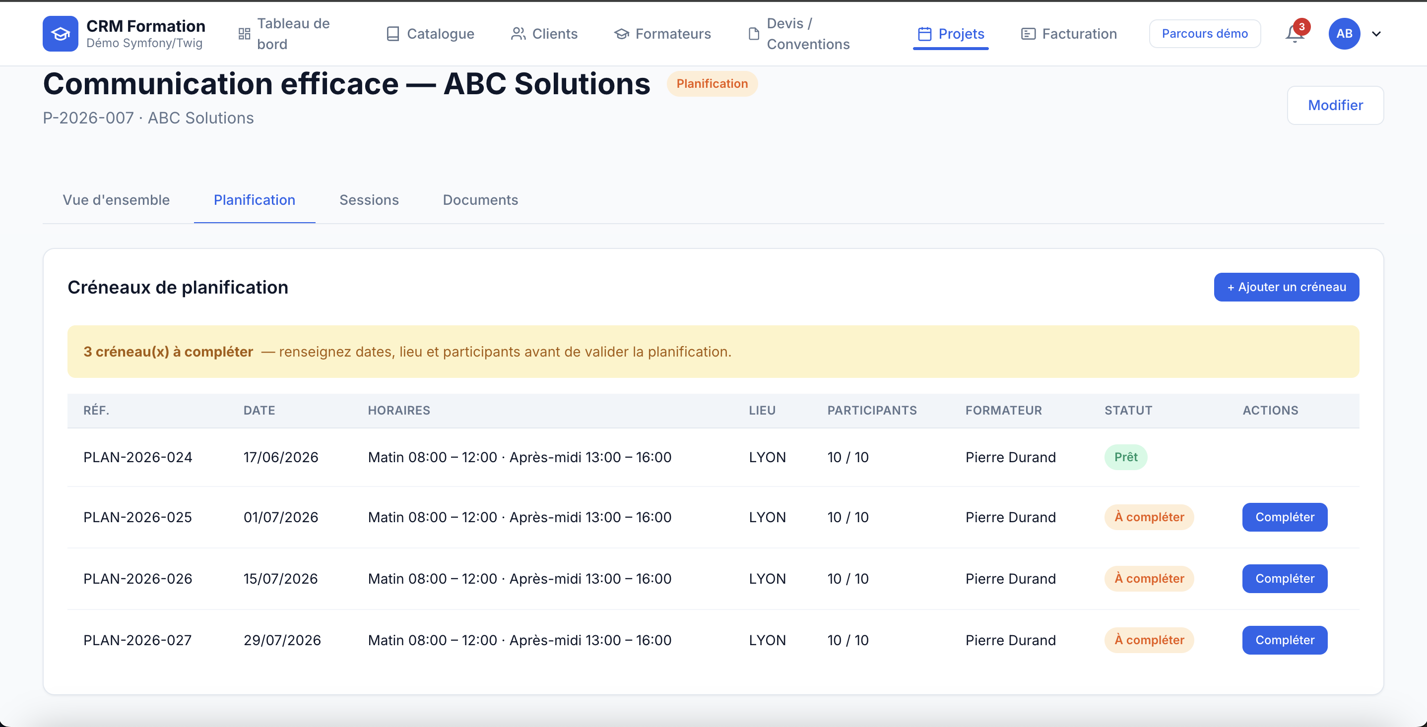Module planification, CRM CoreMagis